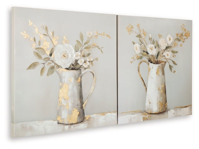 Ashley Amoryville Taupe Green Gold Finish Wall Art Set (Set of 2)