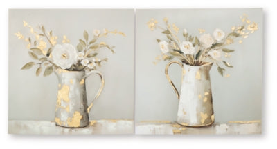 Ashley Amoryville Taupe Green Gold Finish Wall Art Set (Set of 2)