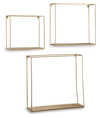 Ashley Efharis Natural Gold Finish Wall Shelf (Set of 3)