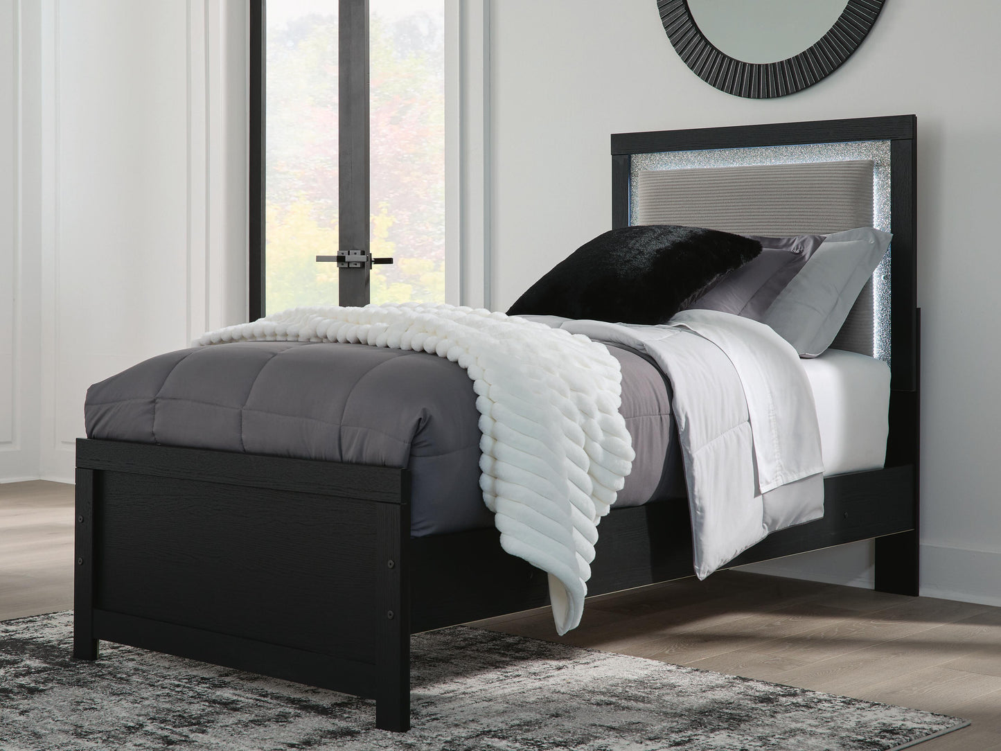 Ashley Raechalla Black Twin Upholstered Panel Bed