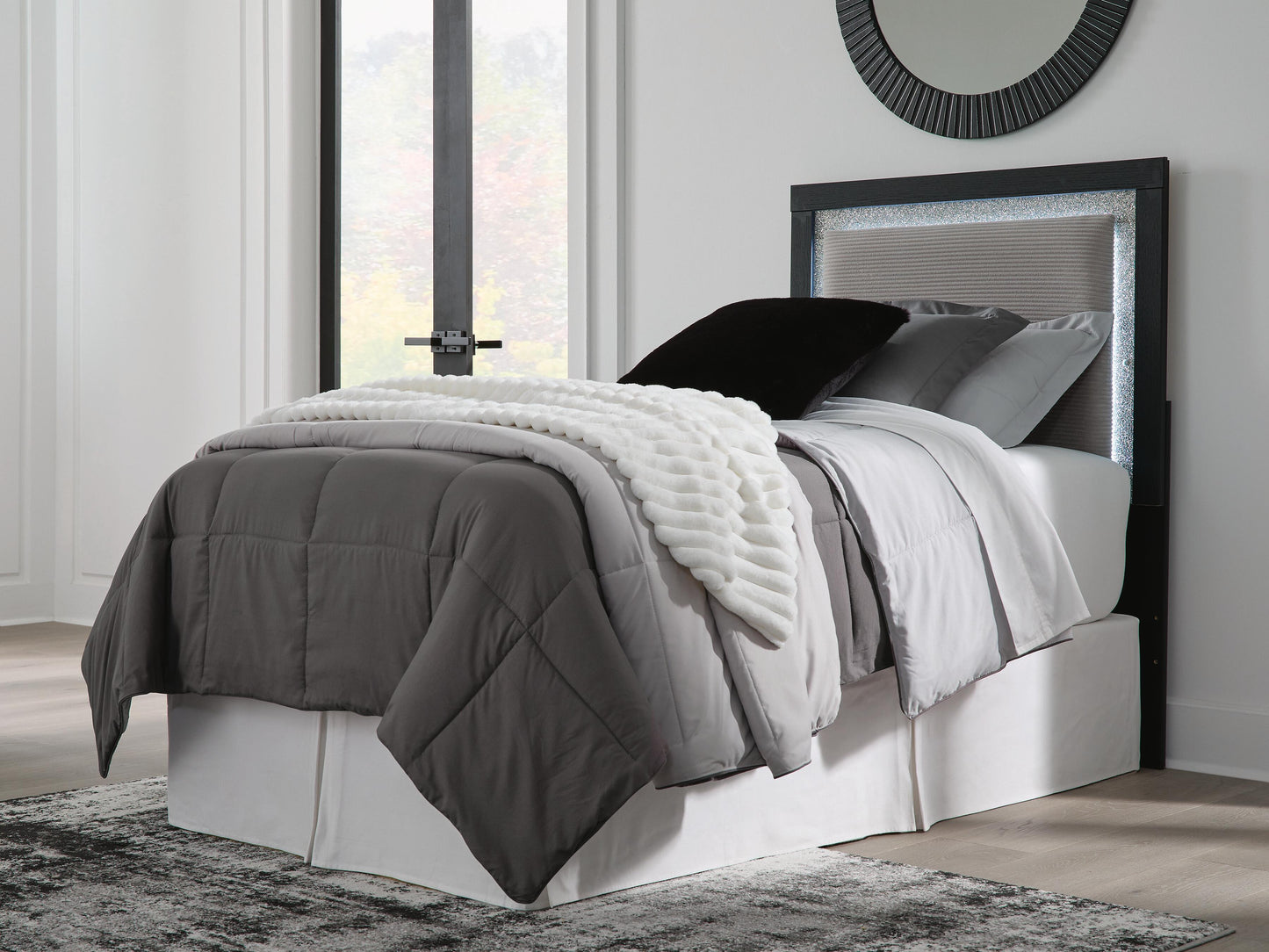 Ashley Raechalla Black Gray Twin Upholstered Panel Headboard
