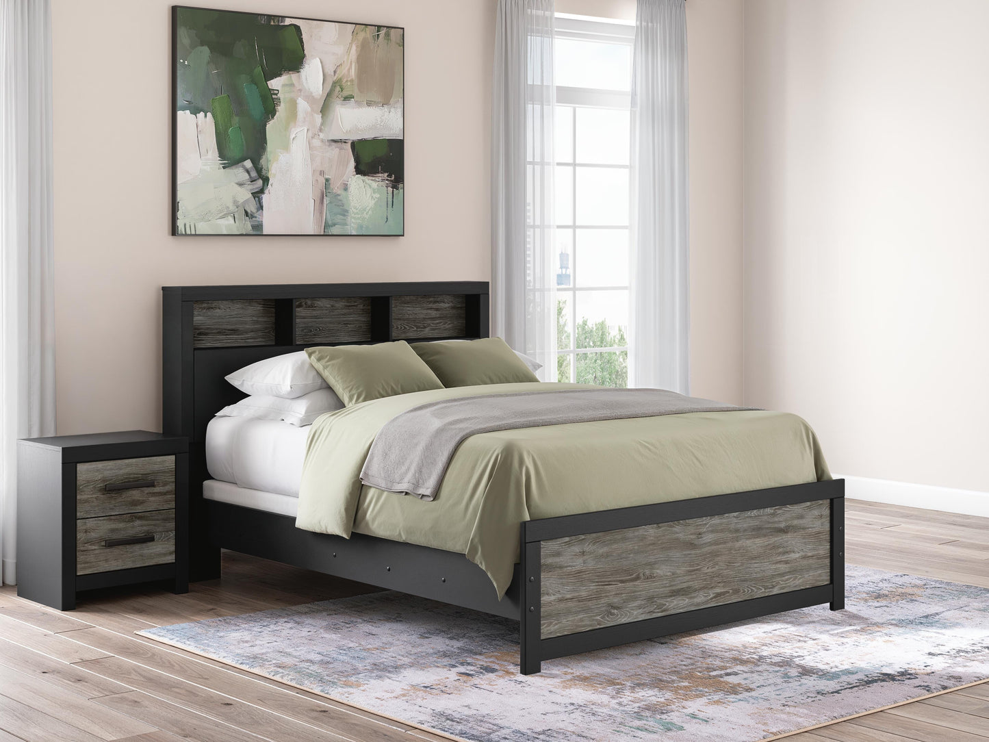 Ashley Jonnifer Black Gray Queen Bookcase Panel Bed