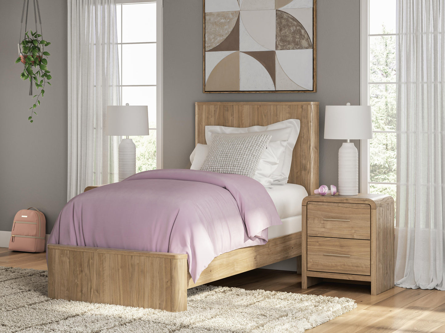 Ashley Dovander Warm Natural Brown Twin Panel Bed