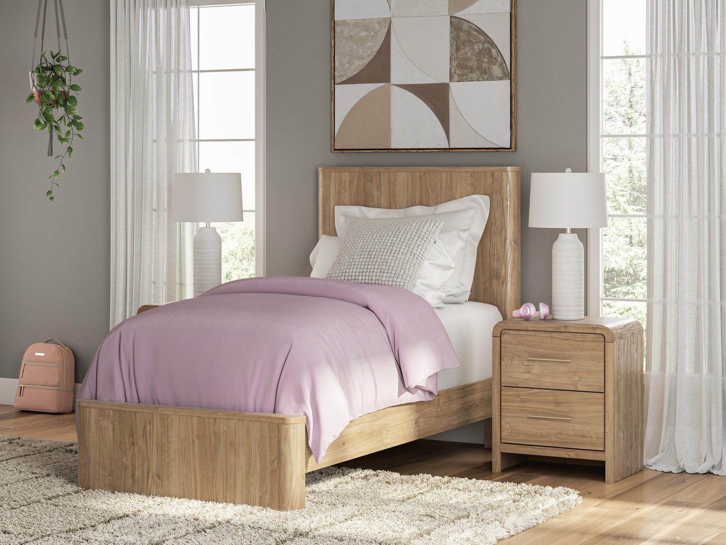 Ashley Dovander Warm Natural Brown Twin Panel Platform Bed