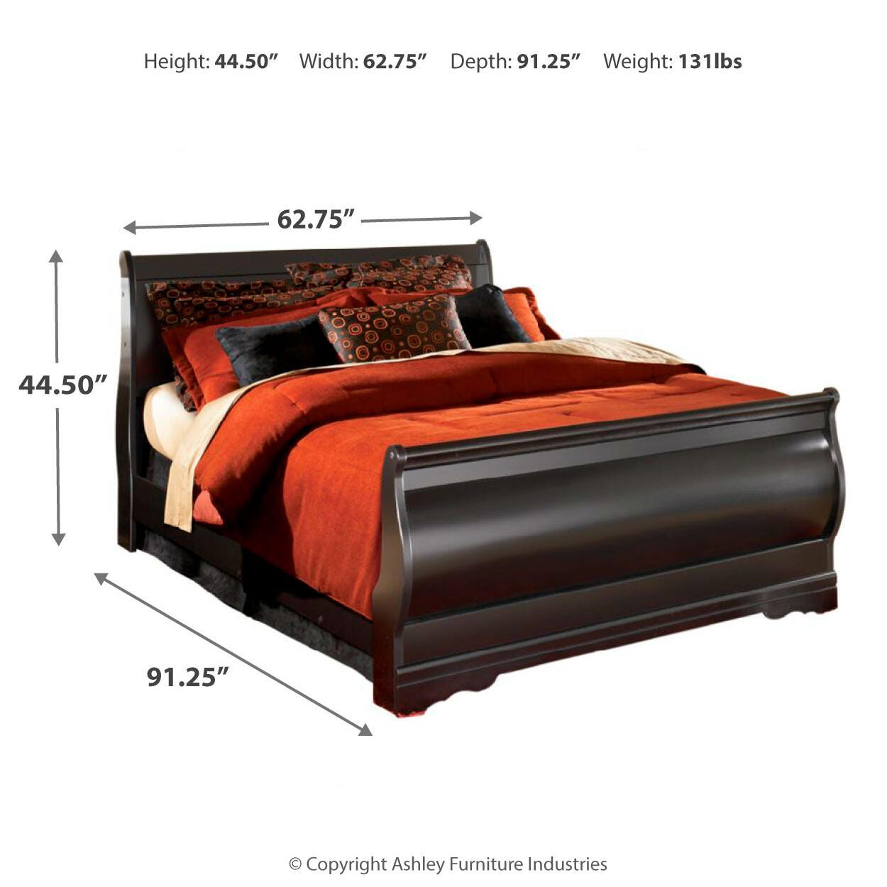 Ashley Huey Vineyard Black Queen Sleigh Bed