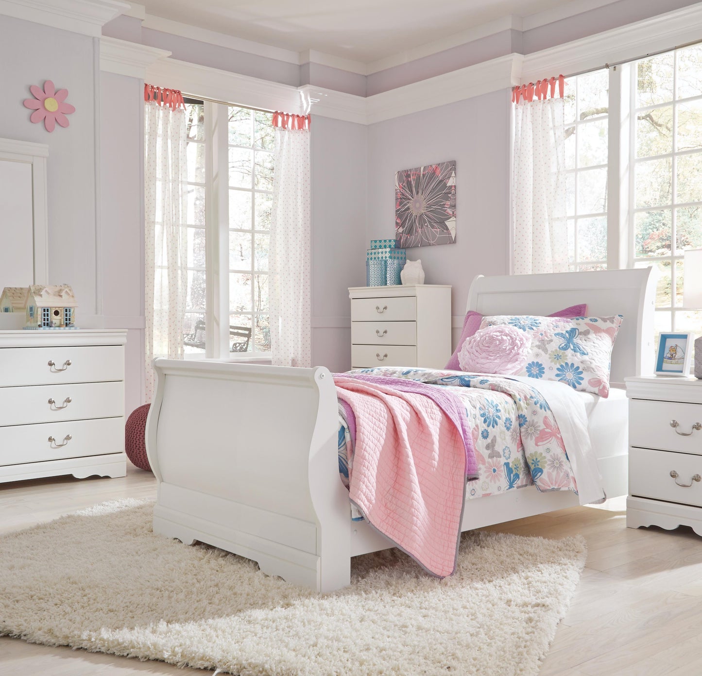 Ashley Anarasia White Twin Sleigh Bed