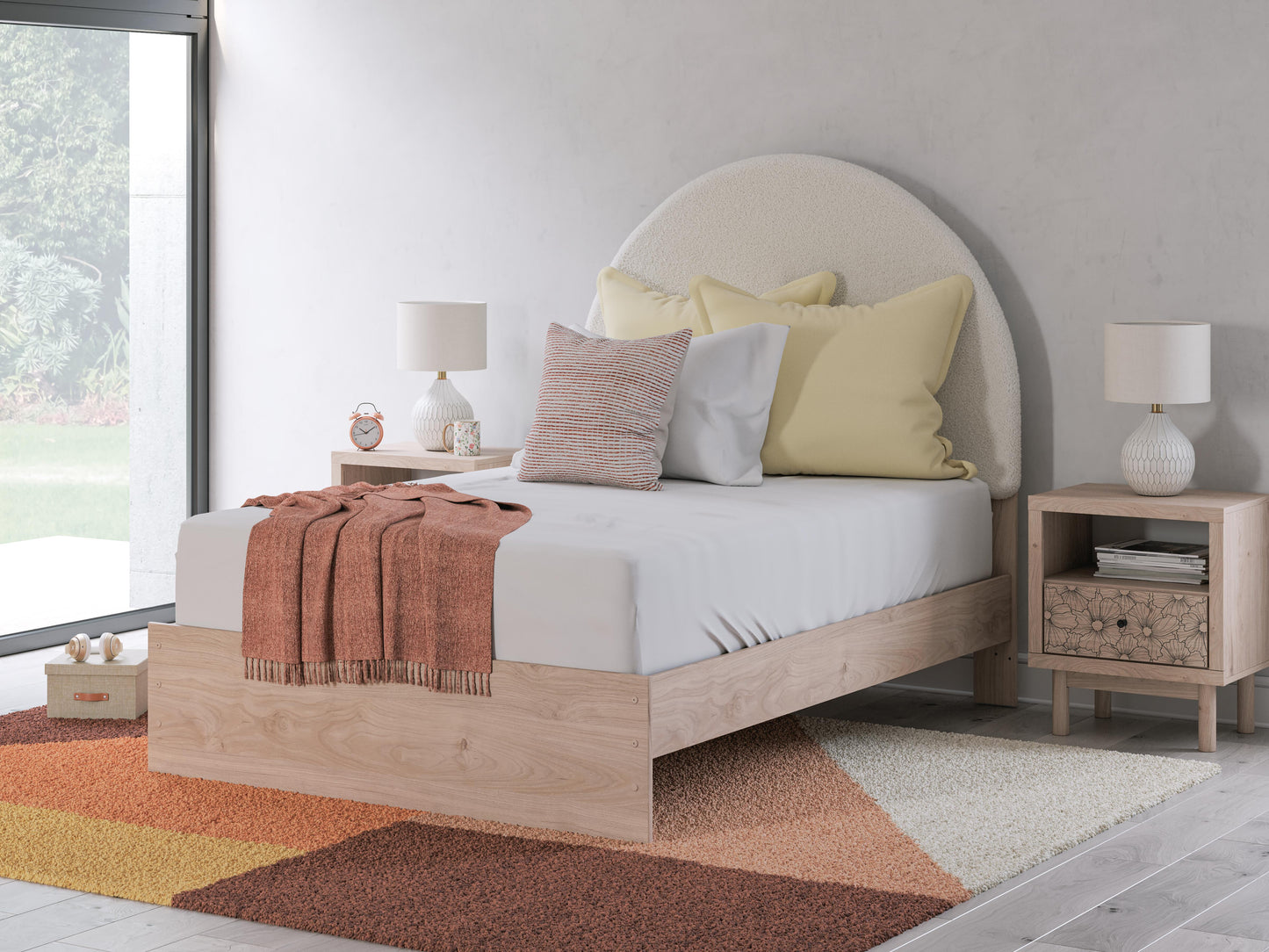 Ashley Shapella Tan White Full Upholstered Panel Bed