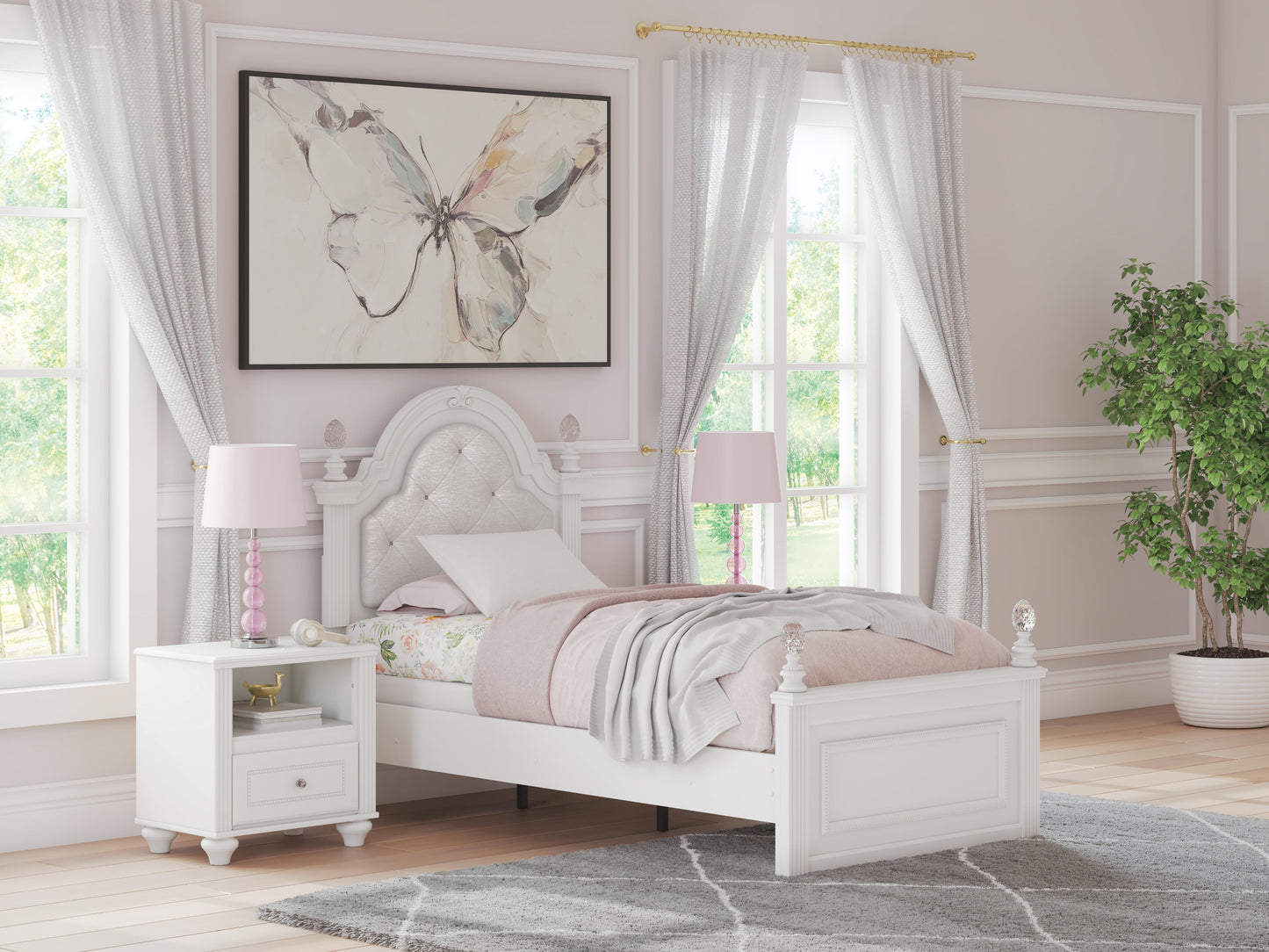 Ashley Maylilly White Twin Upholstered Panel Bed