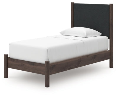 Ashley Cadmori Brown Twin Upholstered Panel Platform Bed