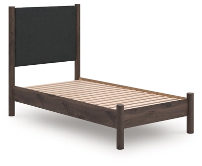 Ashley Cadmori Brown Twin Upholstered Panel Platform Bed