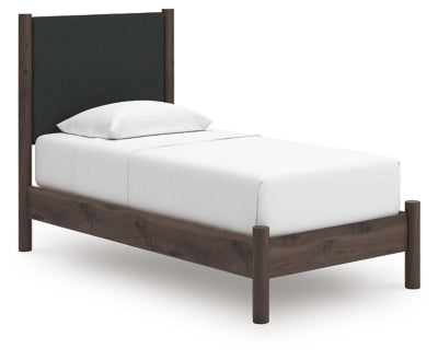 Ashley Cadmori Brown Twin Upholstered Panel Platform Bed