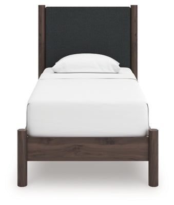 Ashley Cadmori Brown Twin Upholstered Panel Platform Bed