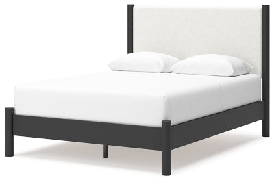 Ashley Cadmori Black White Queen Upholstered Panel Bed