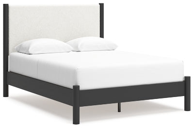 Ashley Cadmori Black White Queen Upholstered Panel Bed