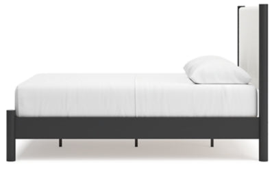Ashley Cadmori Black White Queen Upholstered Panel Bed
