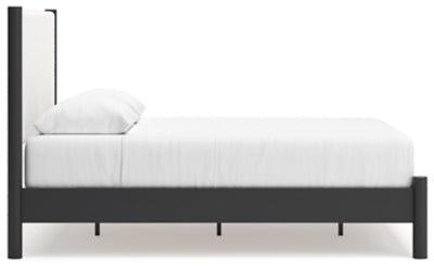 Ashley Cadmori Black White Queen Upholstered Panel Bed