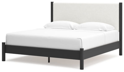 Ashley Cadmori Black White King Upholstered Panel Bed