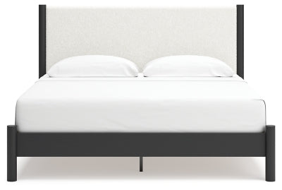 Ashley Cadmori Black White King Upholstered Panel Bed