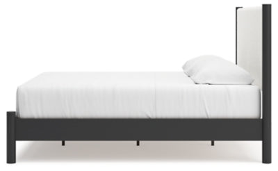 Ashley Cadmori Black White King Upholstered Panel Bed