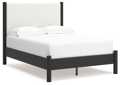 Ashley Cadmori Black White Full Upholstered Panel Bed