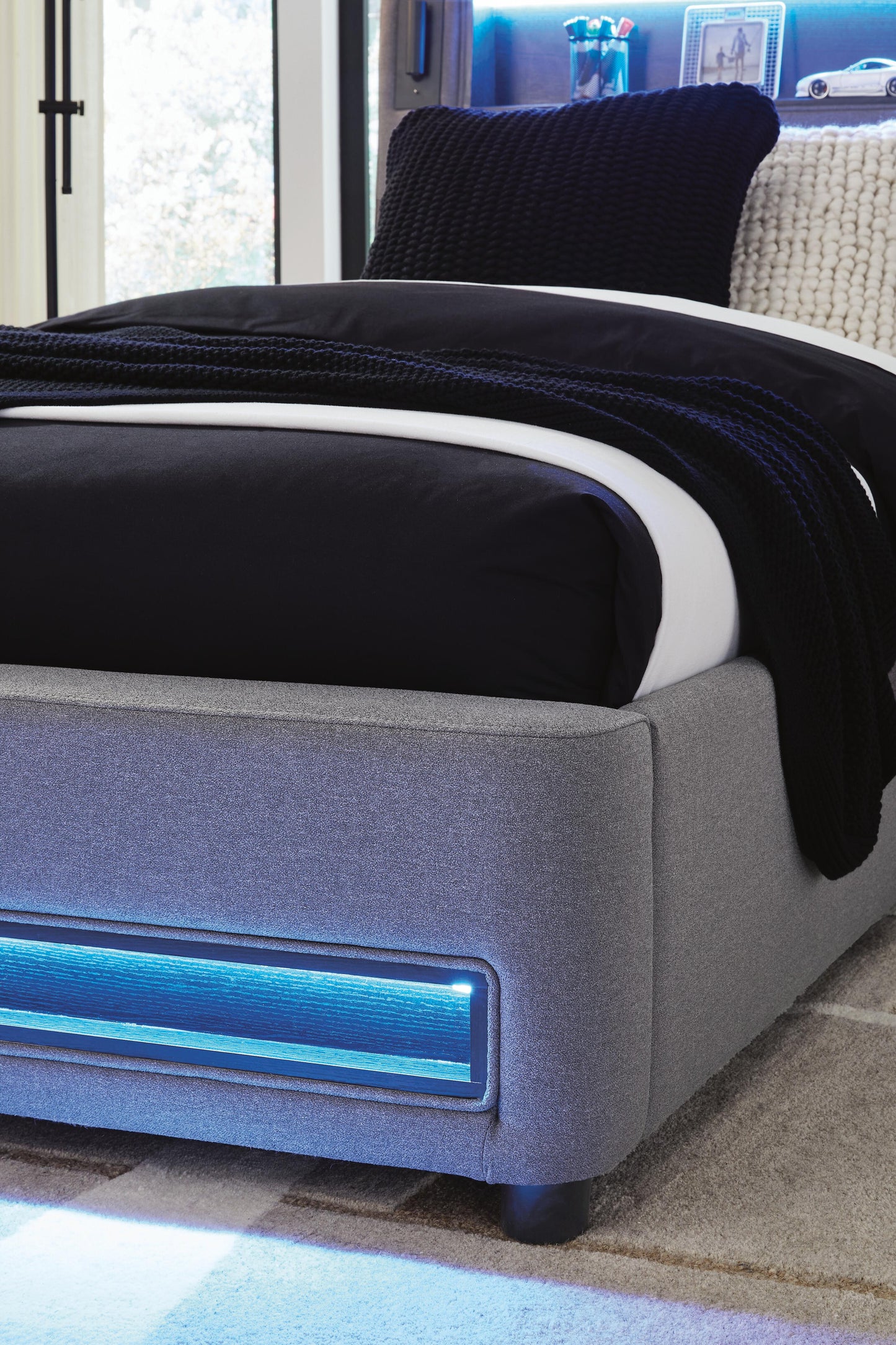 Ashley Cayberry Gray Twin Upholstered Bed with Wireless Audio