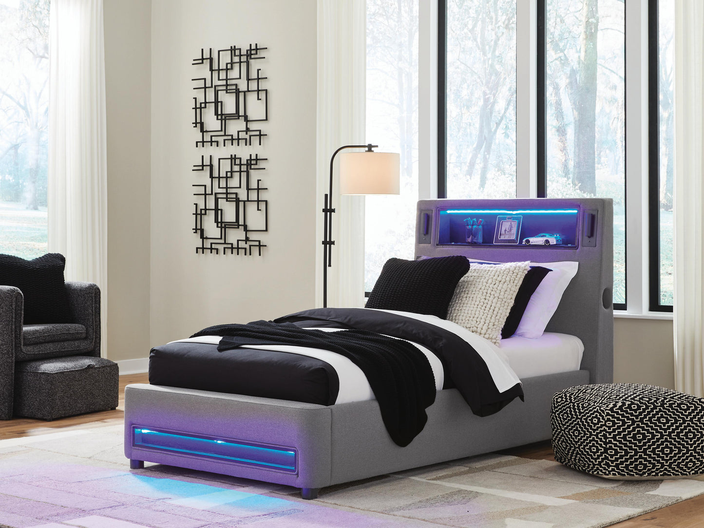 Ashley Cayberry Gray Twin Upholstered Bed with Wireless Audio