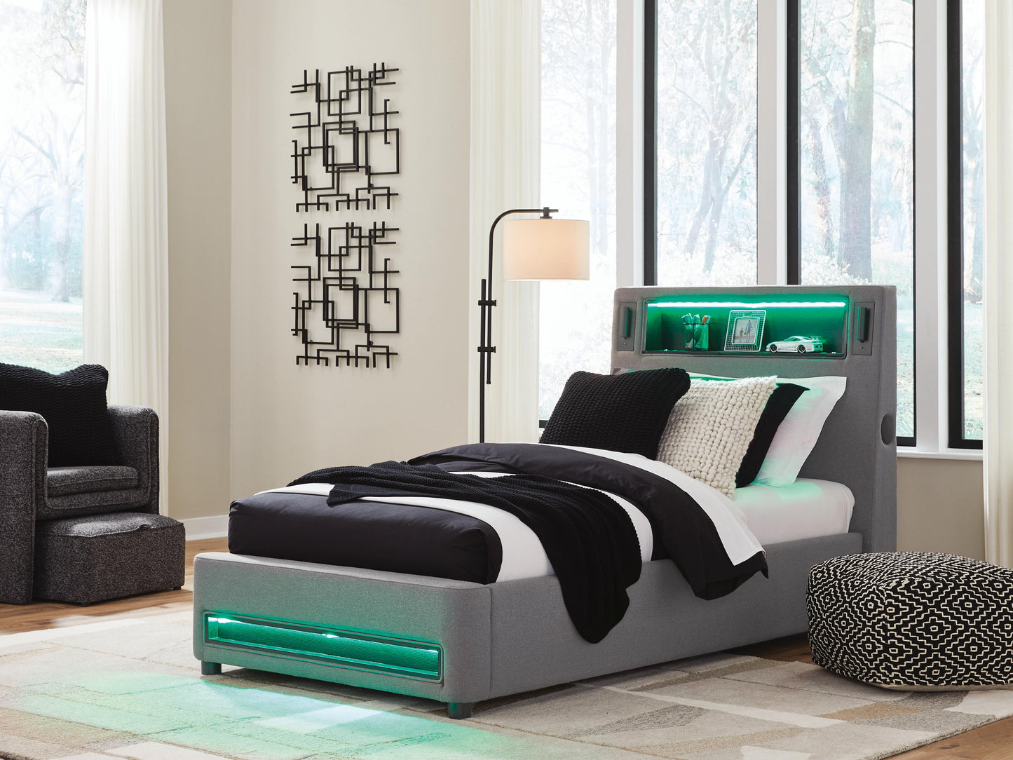Ashley Cayberry Gray Twin Upholstered Bed with Wireless Audio