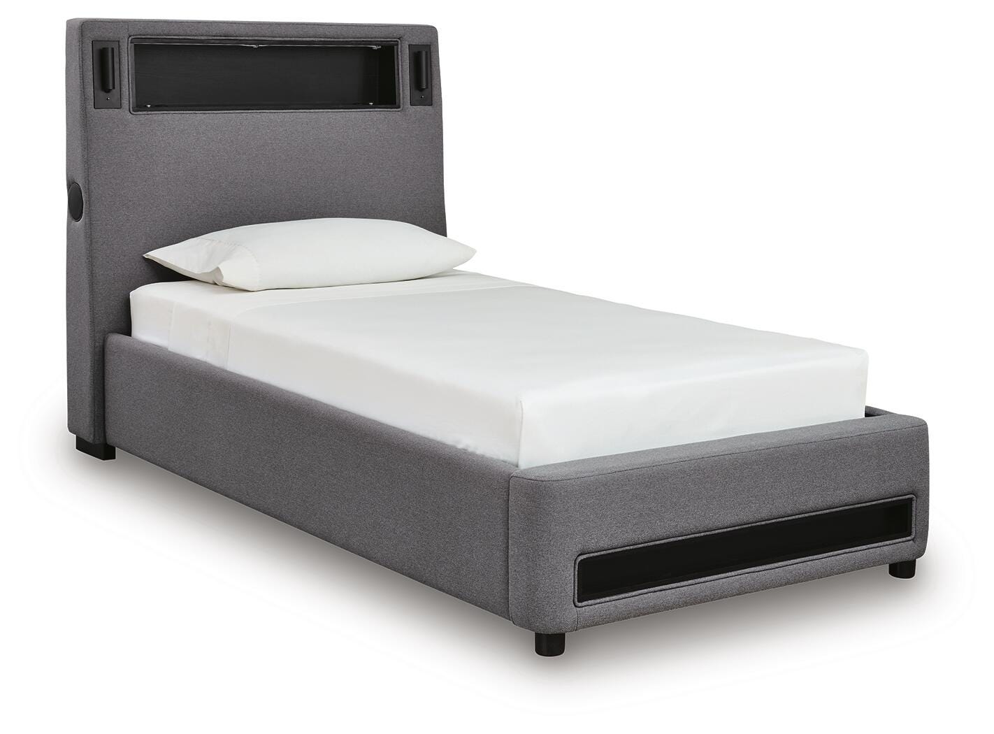 Ashley Cayberry Gray Twin Upholstered Bed with Wireless Audio