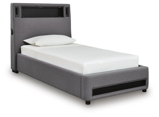 Ashley Cayberry Gray Twin Upholstered Bed with Wireless Audio