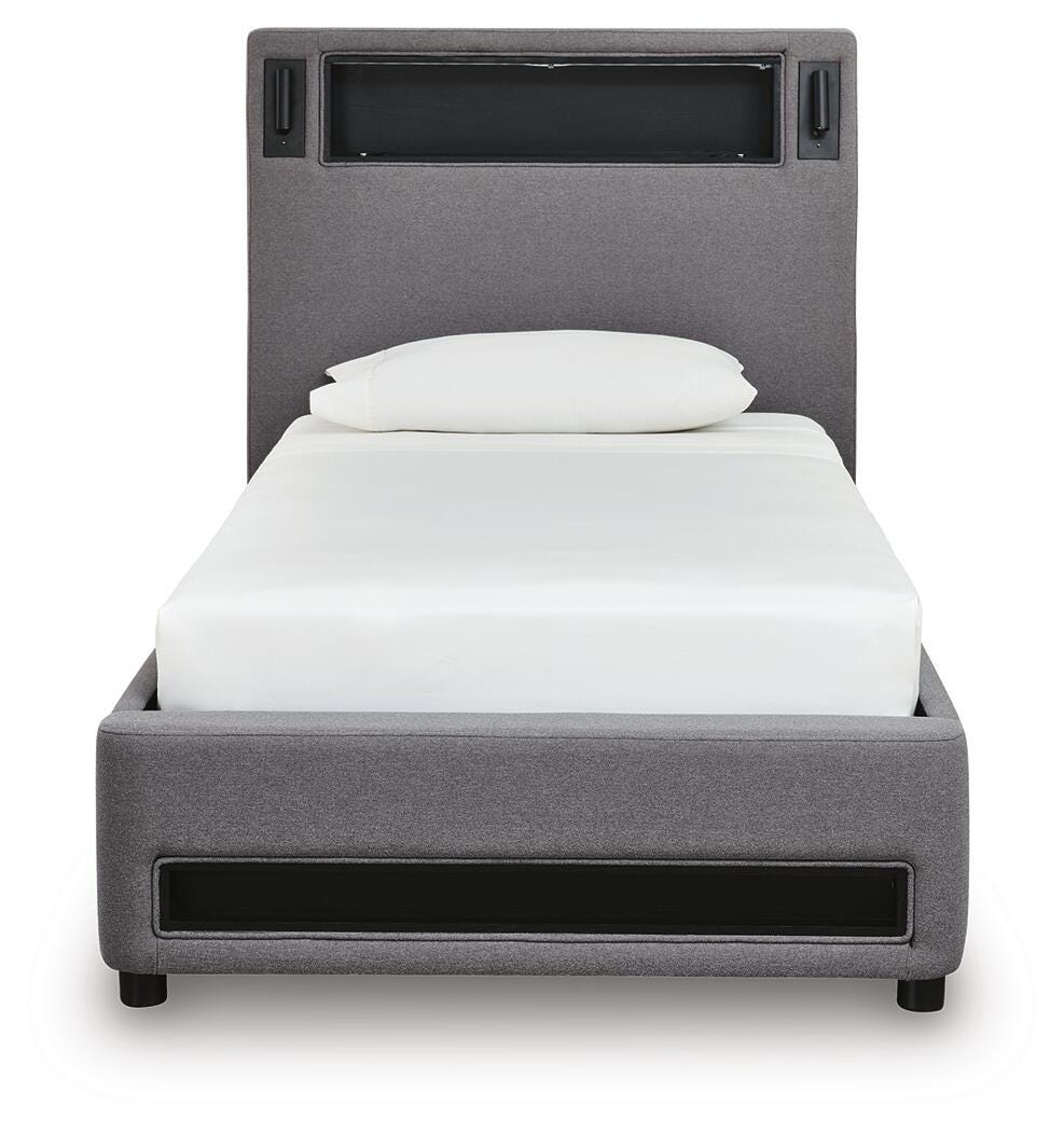 Ashley Cayberry Gray Twin Upholstered Bed with Wireless Audio