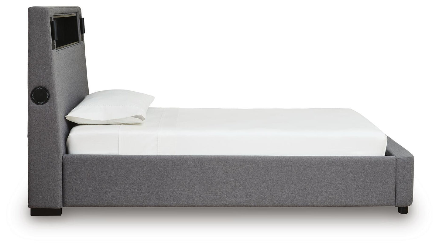 Ashley Cayberry Gray Twin Upholstered Bed with Wireless Audio