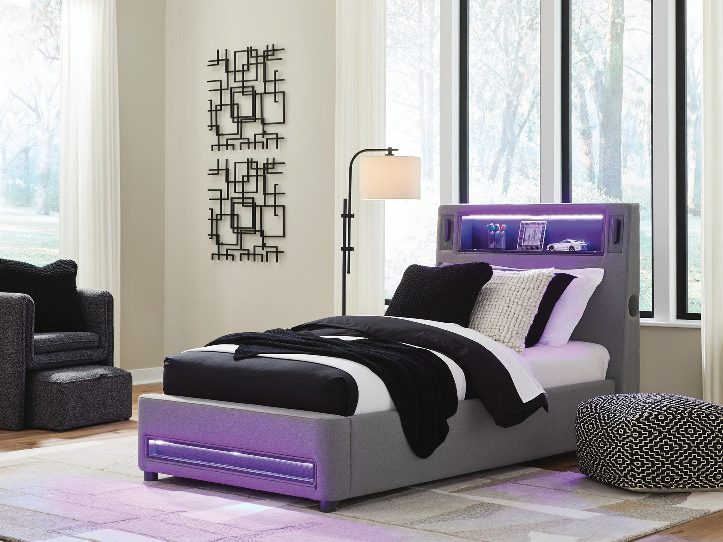 Ashley Cayberry Gray Twin Upholstered Bed with Wireless Audio