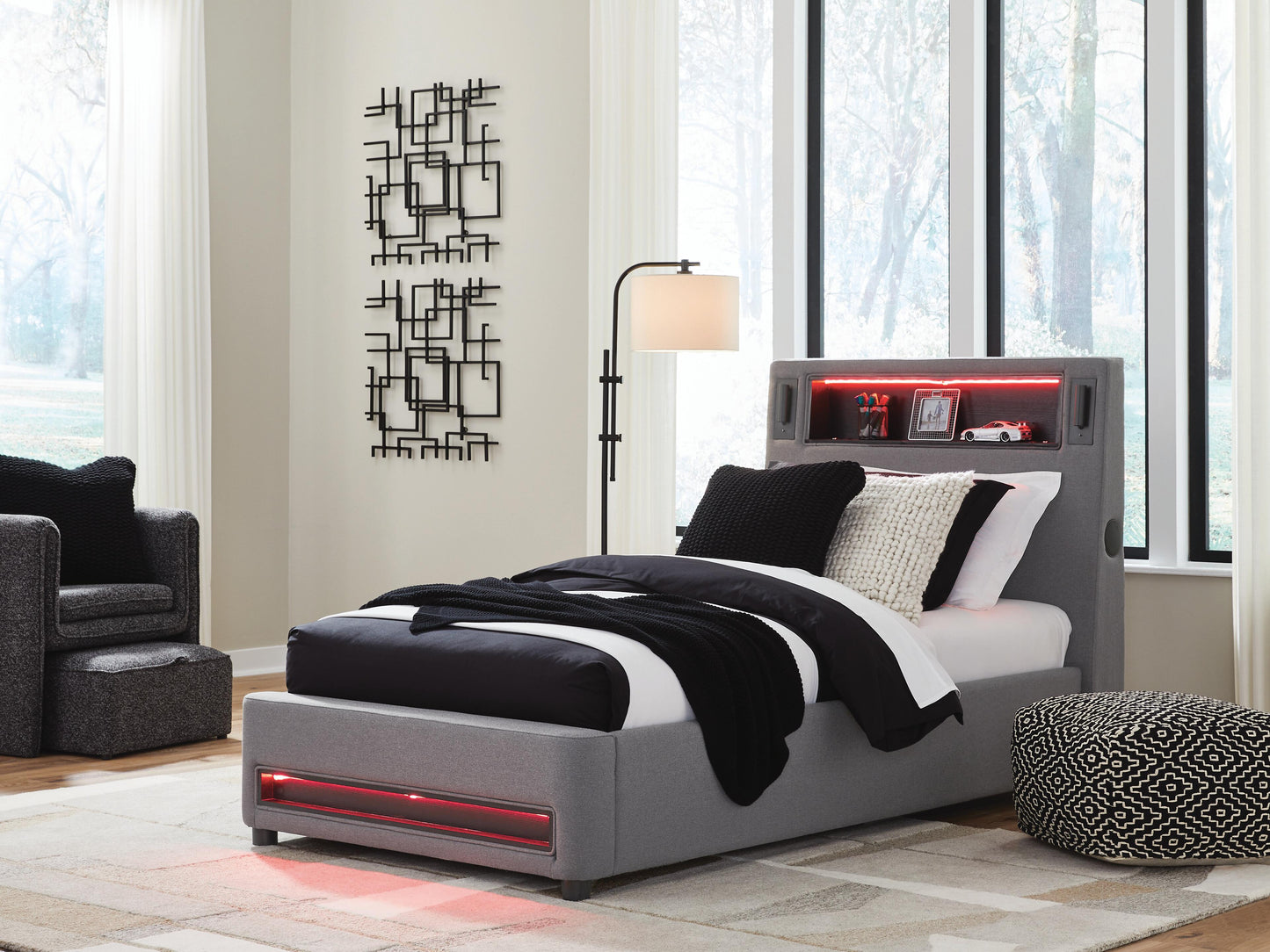 Ashley Cayberry Gray Twin Upholstered Bed with Wireless Audio