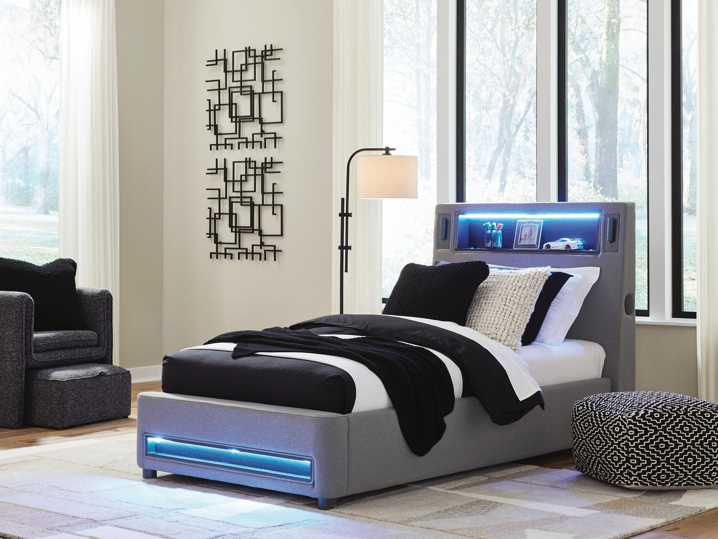Ashley Cayberry Gray Twin Upholstered Bed with Wireless Audio