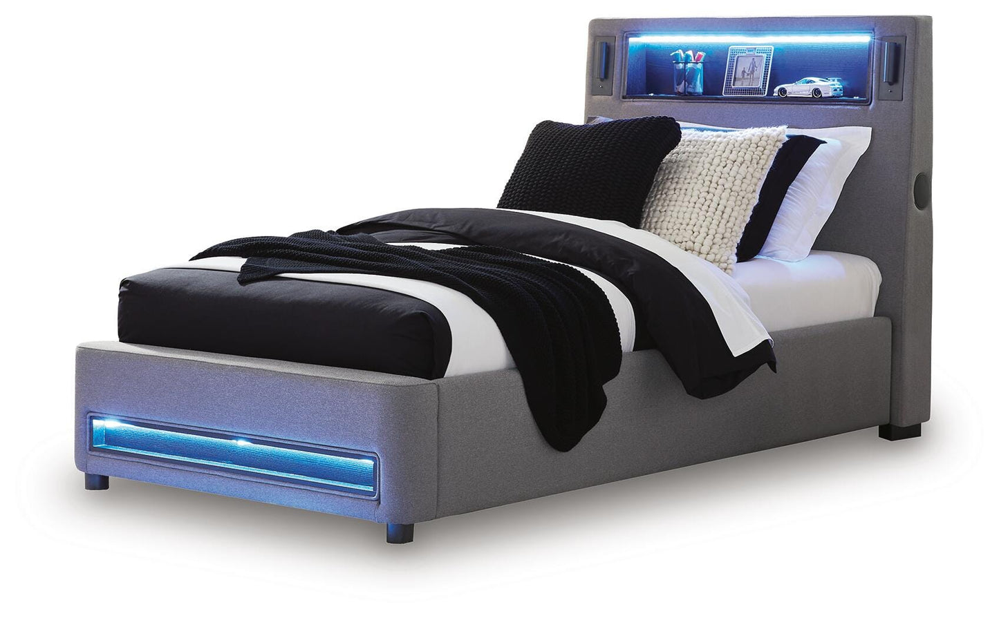 Ashley Cayberry Gray Twin Upholstered Bed with Wireless Audio