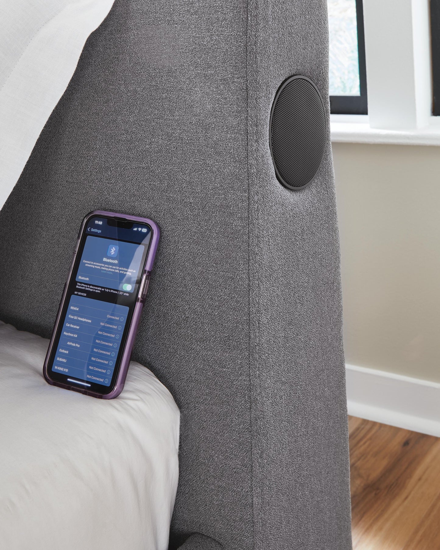 Ashley Cayberry Gray Twin Upholstered Bed with Wireless Audio