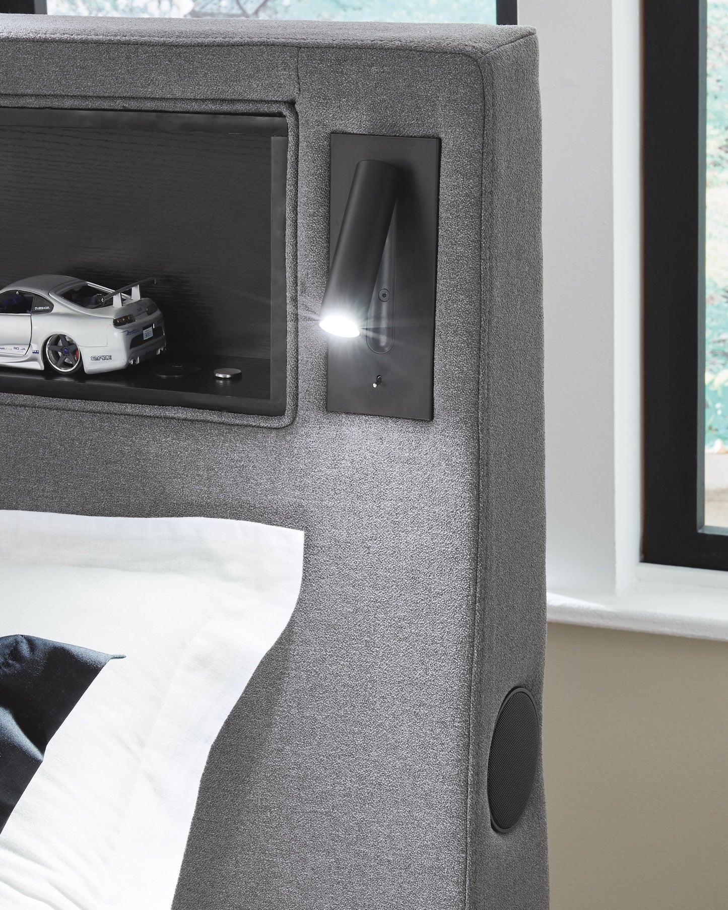 Ashley Cayberry Gray Twin Upholstered Bed with Wireless Audio