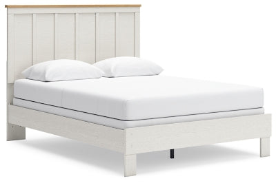 Benchcraft Linnocreek White Warm Brown Queen Panel Bed