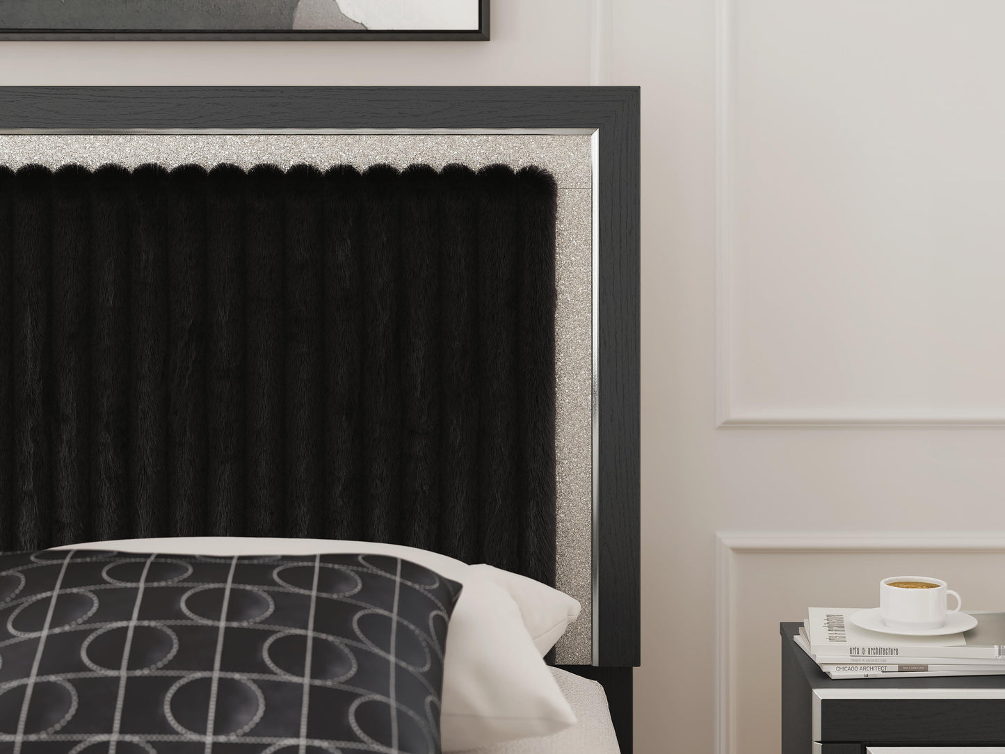 Ashley Birmonton Black Queen Upholstered Panel Platform Bed