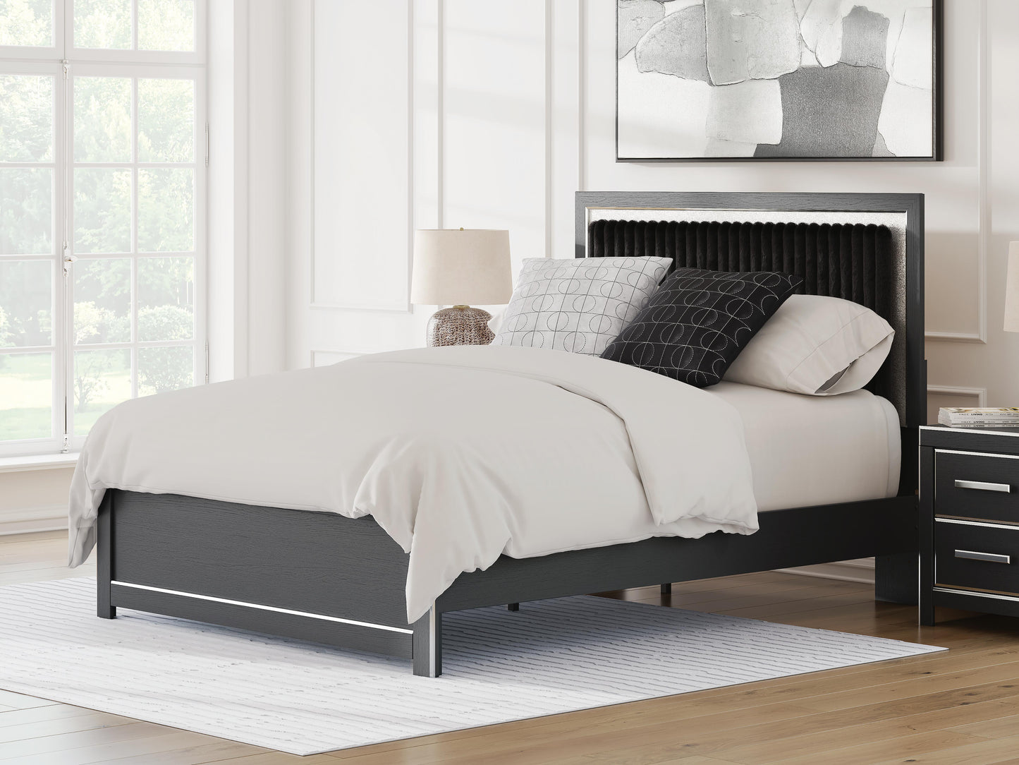 Ashley Birmonton Black Queen Upholstered Panel Platform Bed