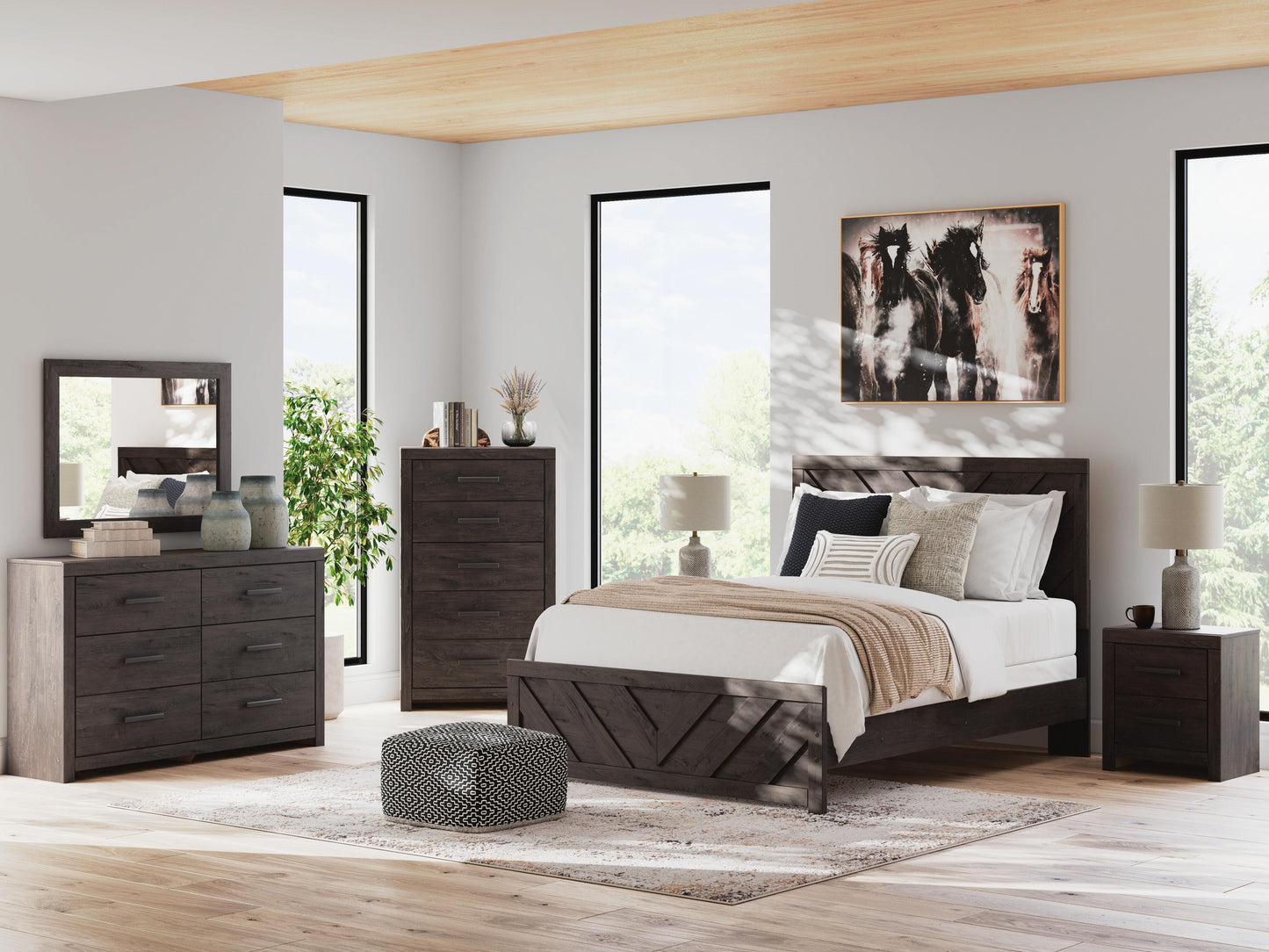 Ashley Prendonea Charcoal Queen Panel Bed