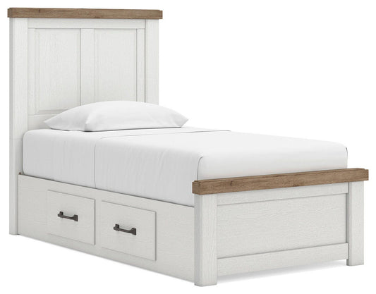 Ashley Savonport White Brown Twin Panel Bed with Storage