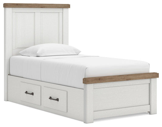 Ashley Savonport White Brown Twin Panel Bed with Storage