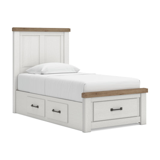Ashley Savonport White Brown Twin Panel Storage Bed