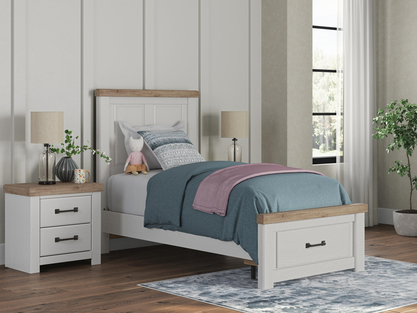 Ashley Savonport White Brown Twin Panel Storage Bed