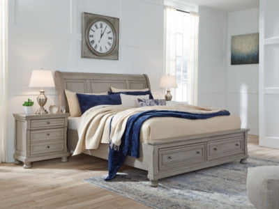 Ashley Lettner Light Gray Queen Sleigh Bed with 2 Storage Drawers