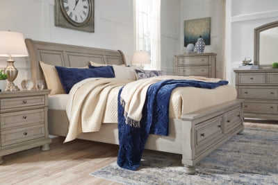 Ashley Lettner Light Gray Queen Sleigh Bed with 2 Storage Drawers