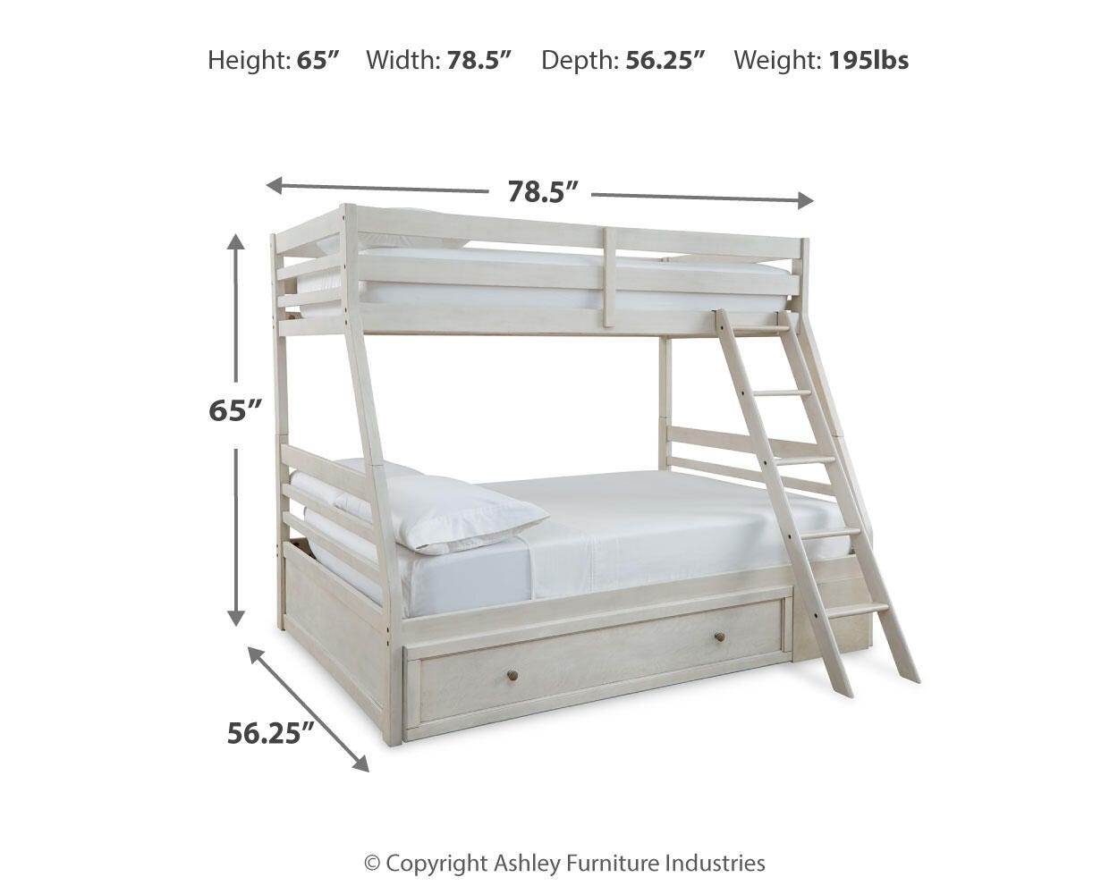 Ashley Robbinsdale Antique White Twin over Full Bunk Bed with Storage