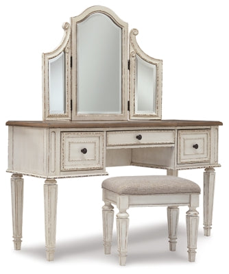 Ashley Realyn Two-tone Vanity and Mirror with Stool (Set of 3)
