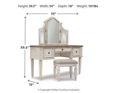 Ashley Realyn Two-tone Vanity and Mirror with Stool (Set of 3)